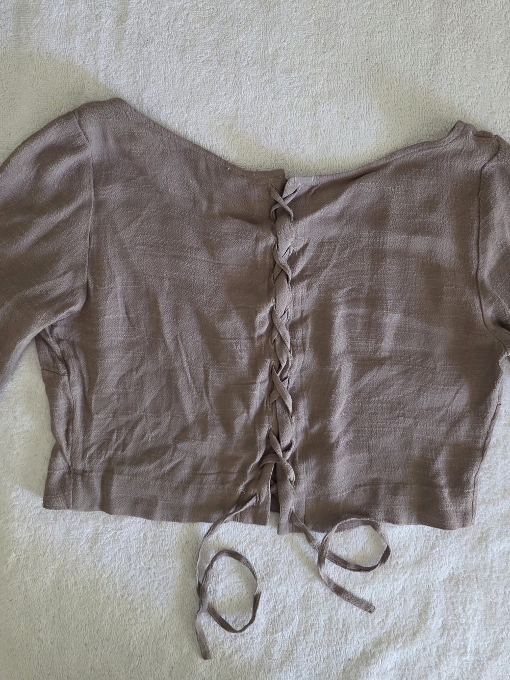 Free People Lace Up Corset Back Cropped Long Sleeve Blouse Top
